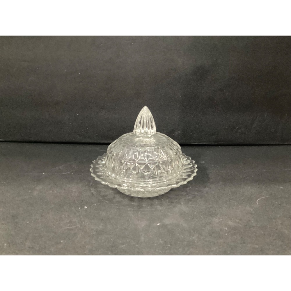 Vintage Jeannette Glass "Windsor Diamond" Pattern Covered Butter Dish -1936-1946